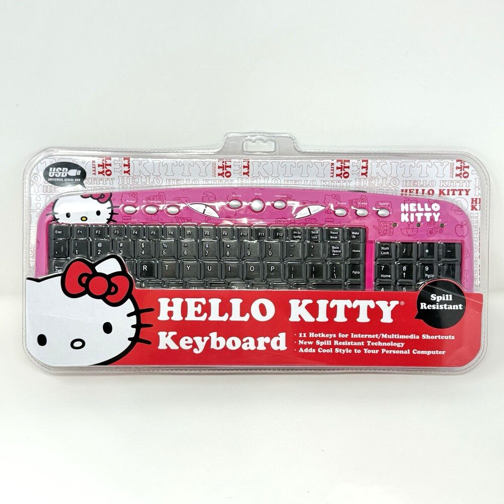 Hello Kitty USB Keyboard Sanrio Sakar Pink Hot Keys Spill Resistant Sealed